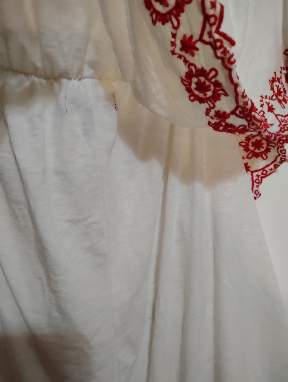 LANE BRYANT White Embroidered Off-Shoulder 60%Cotton FLARE Top Red Trim 14/16 - Picture 8 of 10